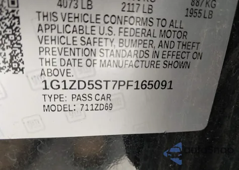 2023 Chevrolet Malibu Fwd 1Lt z USA, uszkodzony, nr VIN 1G1ZD5ST7PF165091